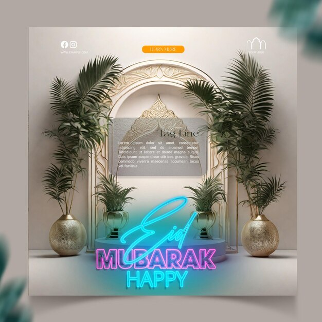 Eid mubarak islamic festival social media post template