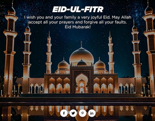 PSD eid mubarak islamitische viering moskee's nachts achtergrond sjabloon