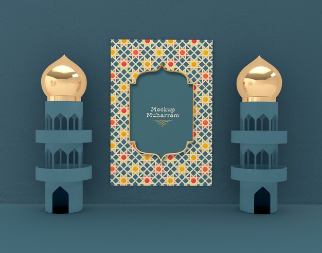 PSD eid mubarak, mockup voor wenskaarten. traditionele islamitische vakantie.