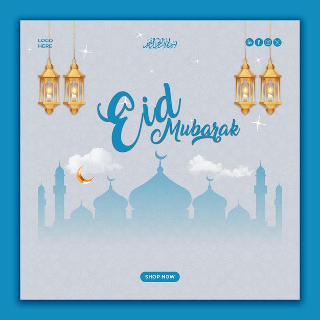Eid Mubarak post template for social media posters and banners