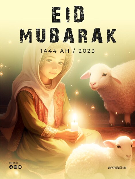 PSD eid mubarak-poster met een foto van een mooi meisje