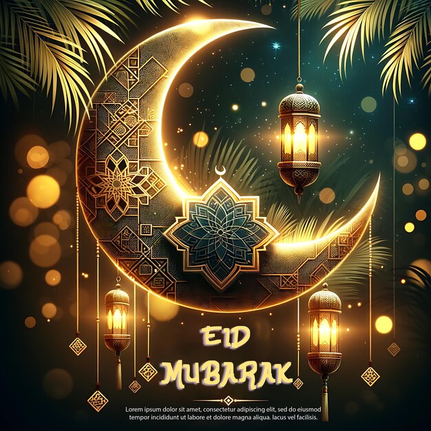 PSD eid mubarak premium or luxury background and celebration card