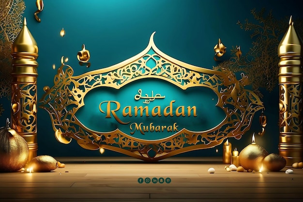 PSD eid mubarak and ramadan background with islamic ornamental decor psd design with editable text