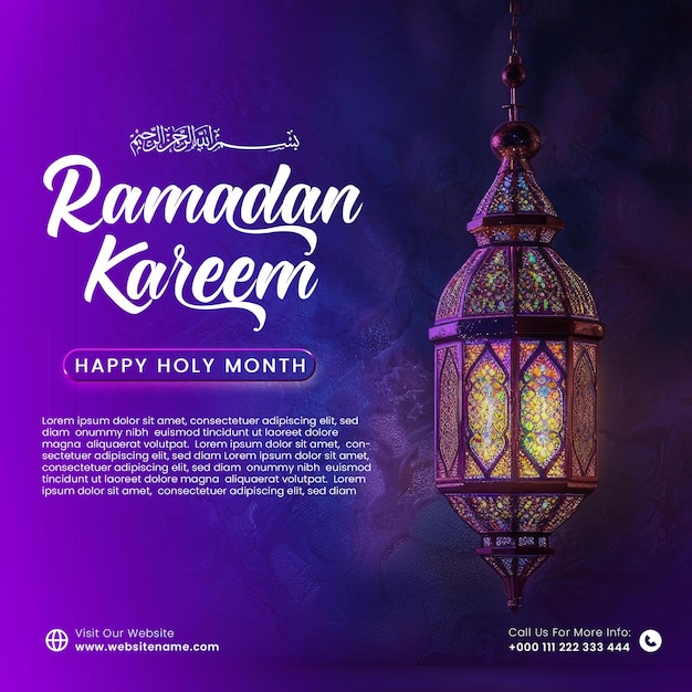 Eid mubarak and ramadan kareem islamic festivals religious social media banner with lanterns