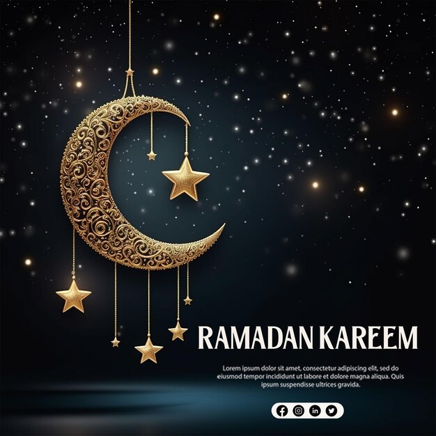 Eid mubarak ramadan kareem moschea islamica con stelle lunari lanterne e nuvole alla notte eid muborak