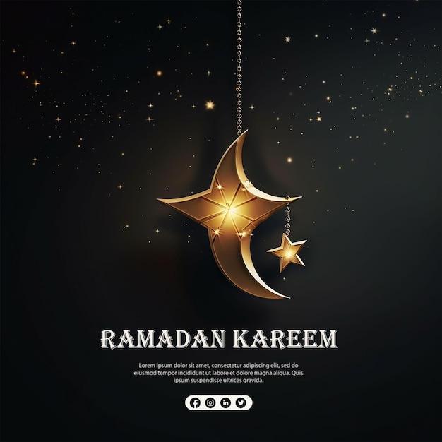 PSD eid mubarak ramadan kareem moschea islamica con stelle lunari lanterne e nuvole alla notte eid muborak