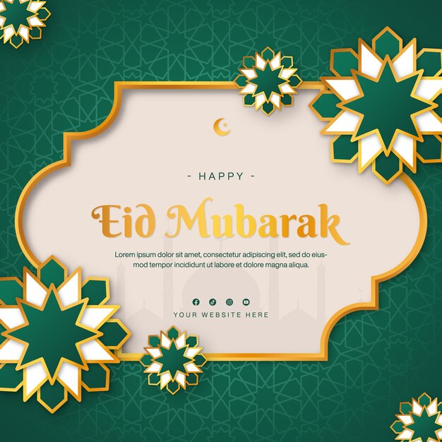 Eid mubarak sjabloon voor sociale media instagram post design in groen thema met mandala element