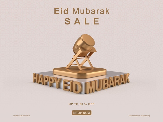 PSD eid mubarak sprzedaż banner renderowania 3d