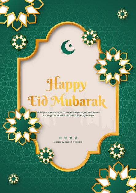 만달라 요소와 함께 녹색 테마의 플라이어 포스터 디자인에 대한 Eid mubarak 템플릿