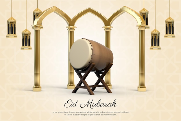 Eid mubarak con sfondo realistico 3d banner decorativo islamico