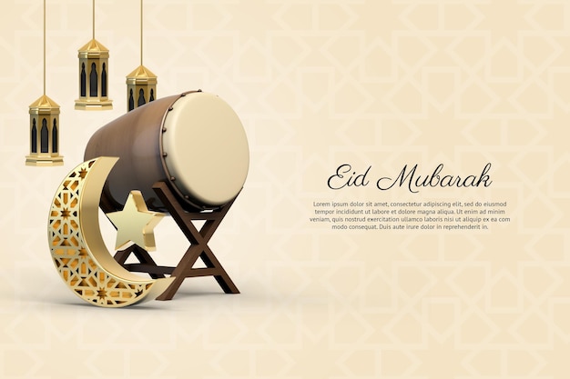 Eid mubarak con sfondo realistico 3d banner decorativo islamico