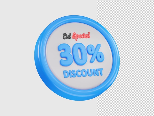 Eid speciale sconto del 30% sull'icona dell'offerta rendering 3d illustrazione vettoriale