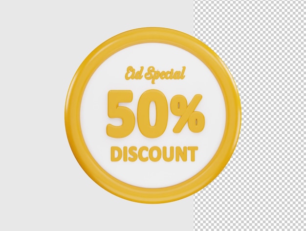 Eid special 50 percent discount offer icon 3d rendering vector illustration