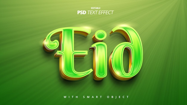 An eid text effect with a green background