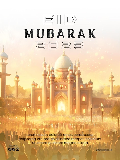 PSD eid ul adha 2023 poster with photo of beautiful mosque
