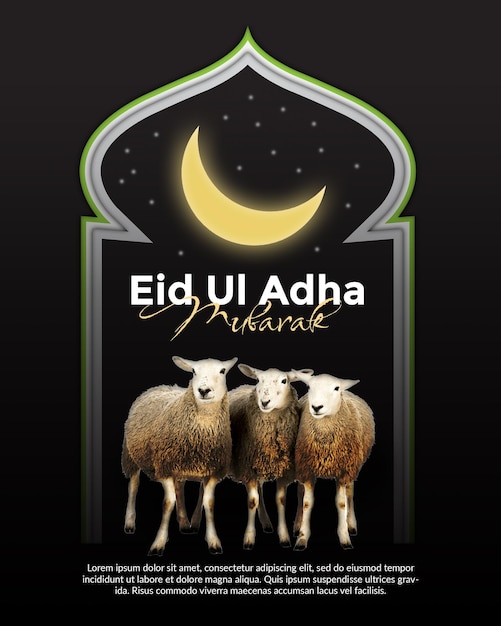 Eid ul adha mubarak poster sjabloon met afbeelding van schapen