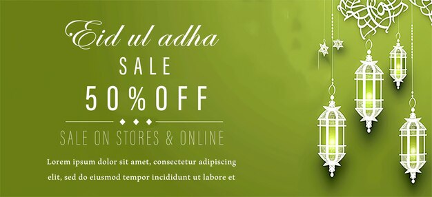 Eid ul adha sale banner green and white in color