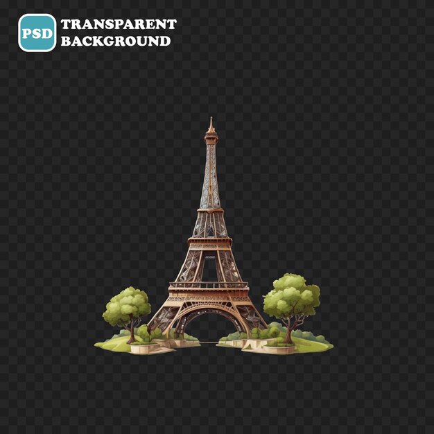 Eiffel icoon geïsoleerd 3d render illustratie