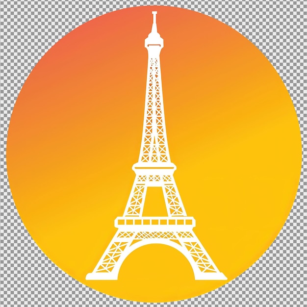 PSD eiffel tower icon in white color and yellow gradient circular background premium vector