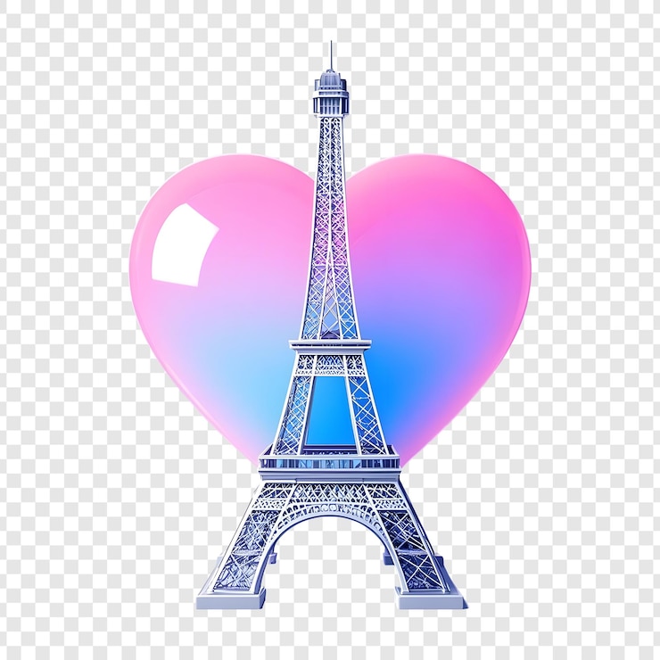 PSD eiffel tower with a pink heart in paris