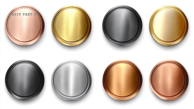 PSD eight metallic round buttons in rose gold gold black and silver