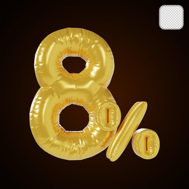 Eight Percent Number Gold Luxury 3D illustration
