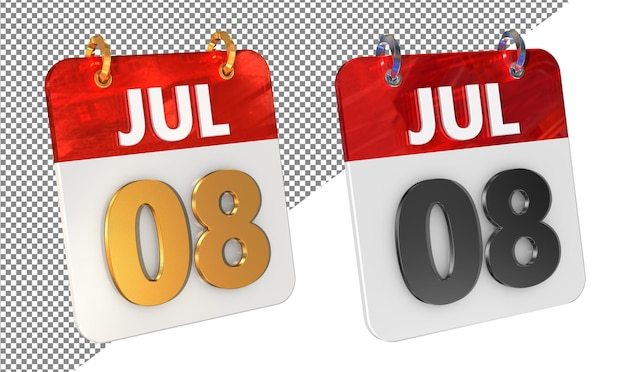 PSD eighth 8th july date 3d icon isolated gold amp glossy 3d rendering