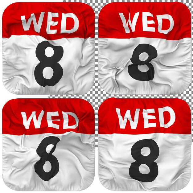 Eighth 8th wednesday date calendar icon isolated four waving style bump texture 3d rendering