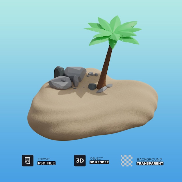 Eiland zomervakantie concept met palmboom en strandaccessoires 3d-rendering premium psd