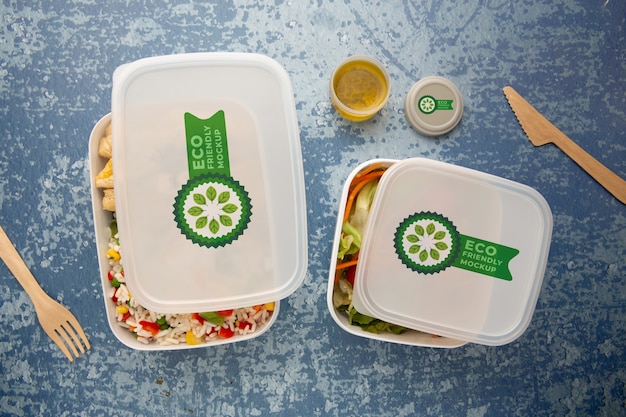 PSD ekologiczne plastikowe opakowania do widoku z góry żywności