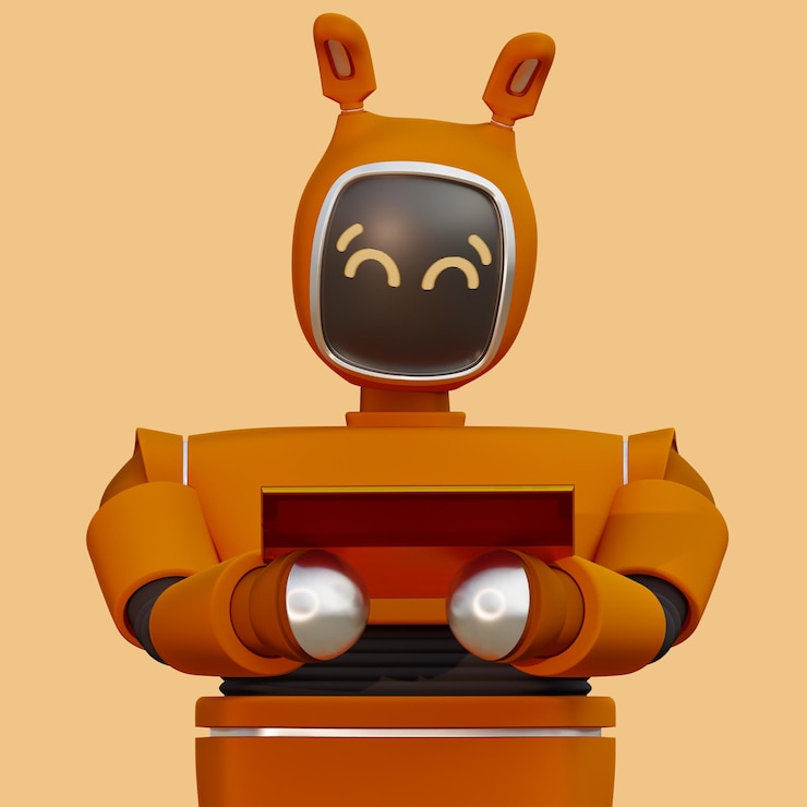 PSD ekranda 'ben bir robotum' yazan bir robot.