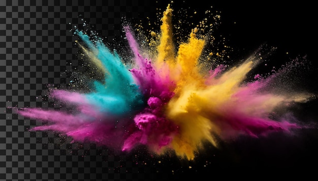 PSD eksplozja kolorowego proszku na przezroczystym tle happy holi holi png