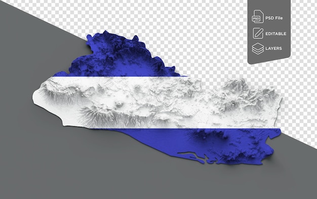 El Salvador Kort Flag Skyggerelief Farvehøjde kort på isoleret Baggrund 3D illustration