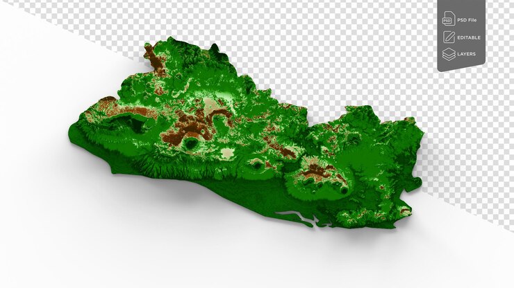 PSD el salvador topographic map 3d realistic map color on white background 3d illustration