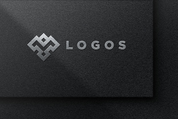 PSD elagant silver logo mockup with black paper