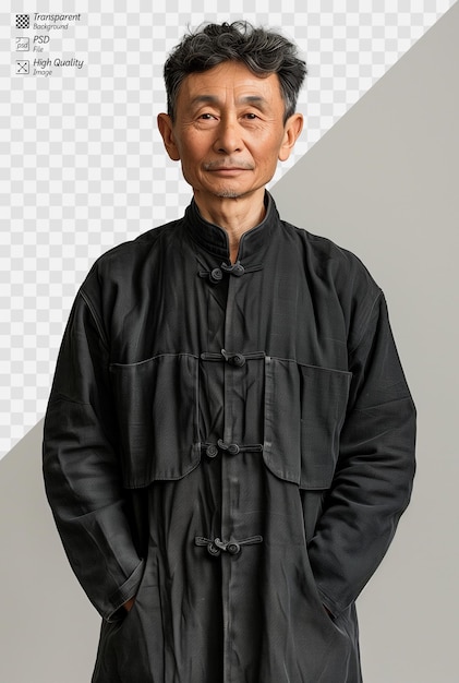 PSD elderly asian man in traditional attire with a subtle smile