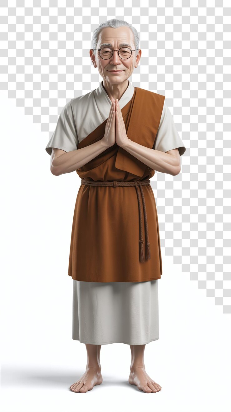 PSD elderly buddhist monk in prayer pose