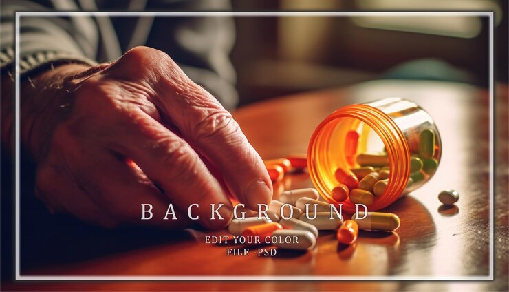 PSD an elderly hand reaches for pills