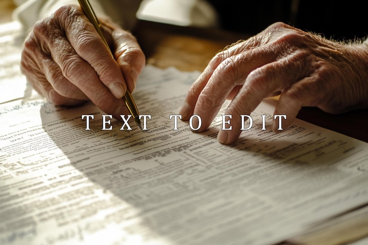 PSD elderly hands carefully reviewing and signing important documents