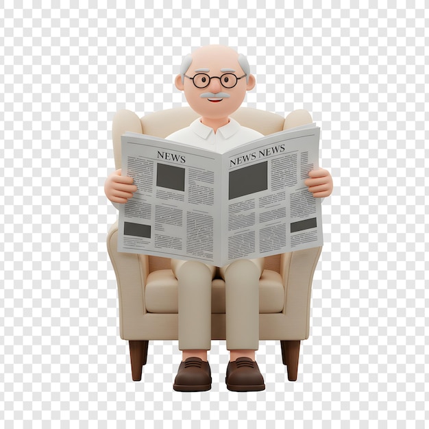elderly man in armchair reading the news