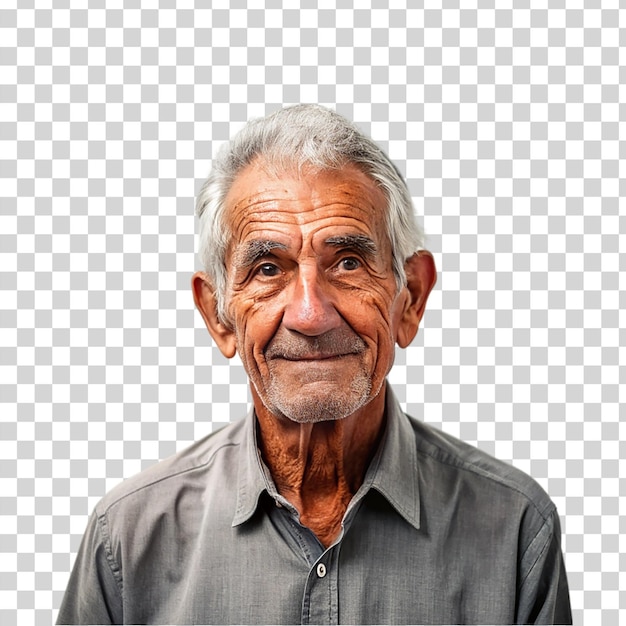 An elderly man radiating joy with a warm smile on his face isolated on transparent background