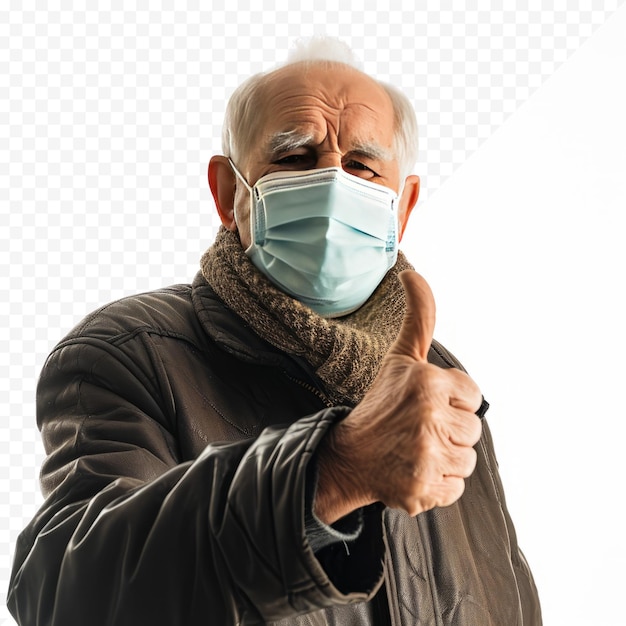 Elderly man wearing face mask showing thumbs up sign