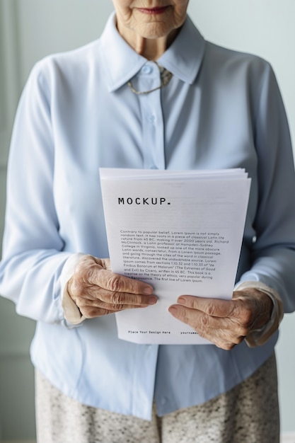 PSD elderly person working mockup