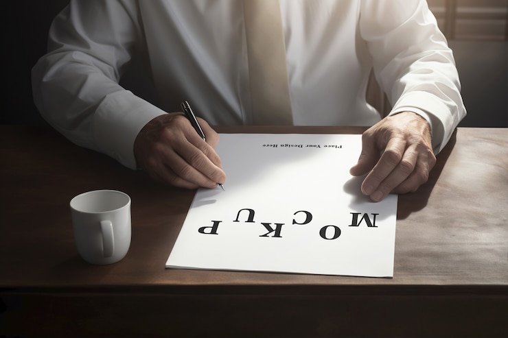 PSD elderly person working mockup