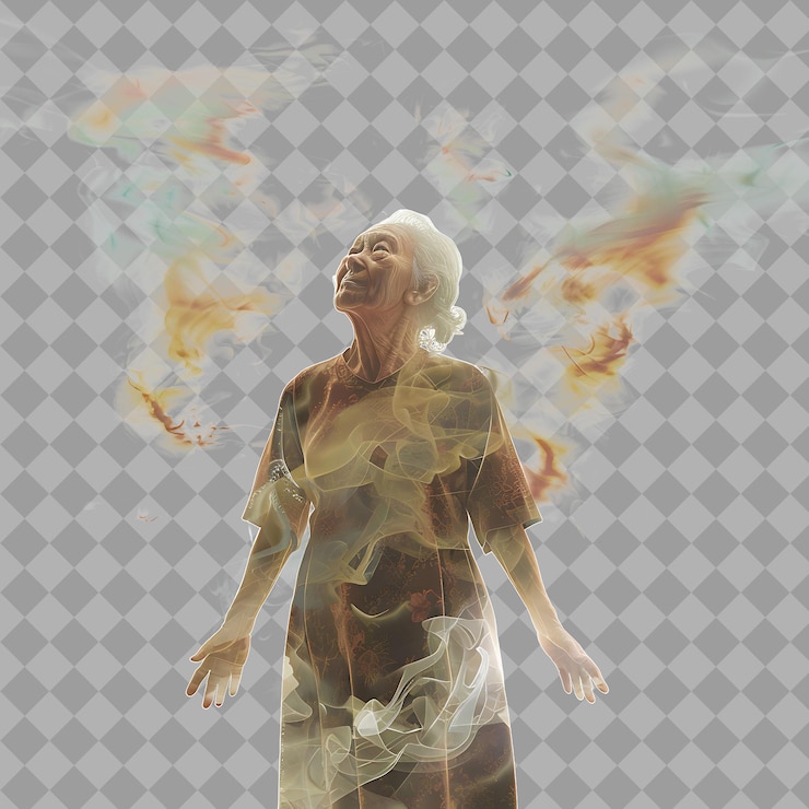 PSD elderly woman dream walker with ethereal form dream manipula isolated high quality character render