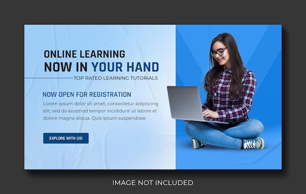 Elearning and online class course education banner Facebook horizontal web ads banner template PSD