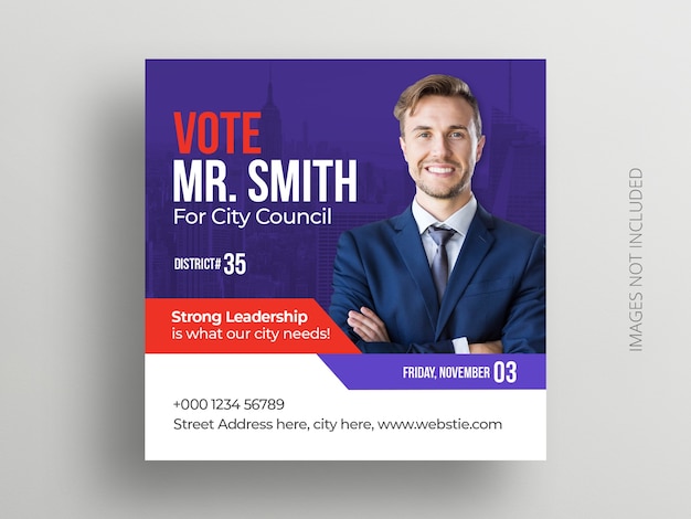 Election social media post banner and square flyer template