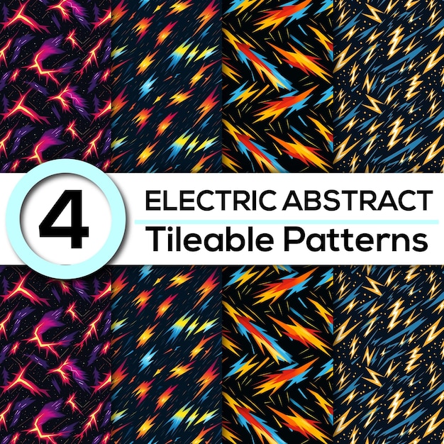 Electric abstract patterns 4 vibrant energetic designs with lightning bolt motifs seamless