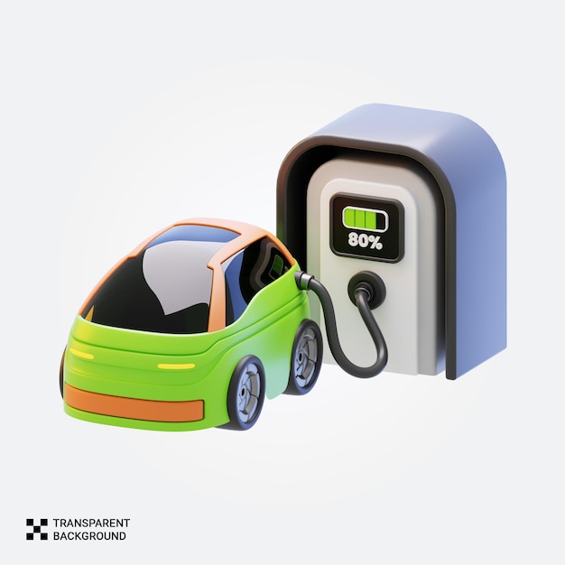 Electric Car Charging at a Charging Station Showing 80 Battery