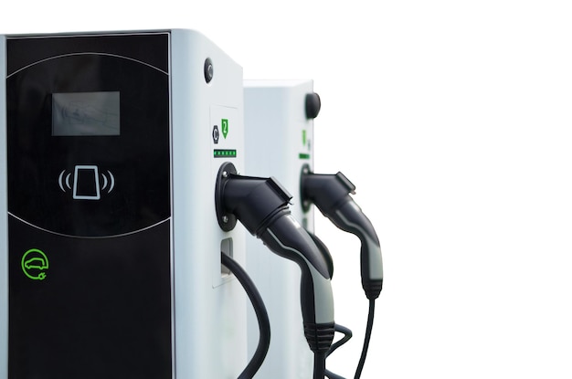Electric car charging station isolated on white background clipping path included